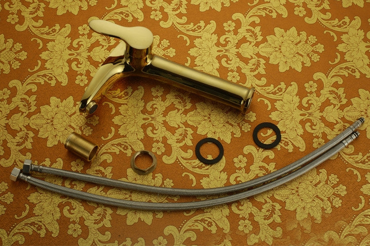 Stylish Gold Finished Single Handle Bathroom Sink Faucet
