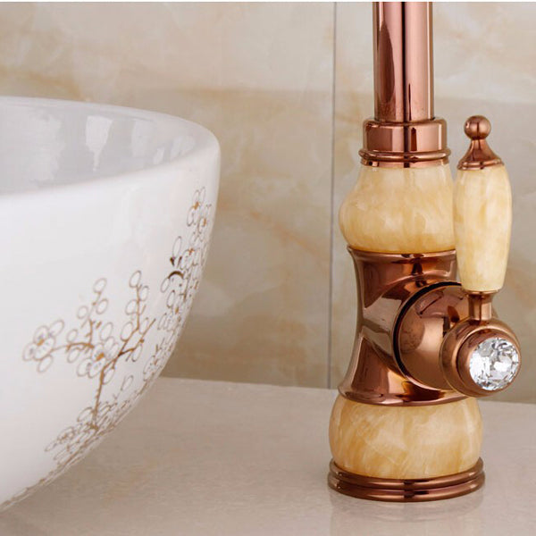 Tall Rose Gold Single Handle Brass Marble Designer Kitchen Faucet 1