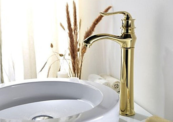 Tall Single Handle Vessel Faucet in Antique Gold Faucet