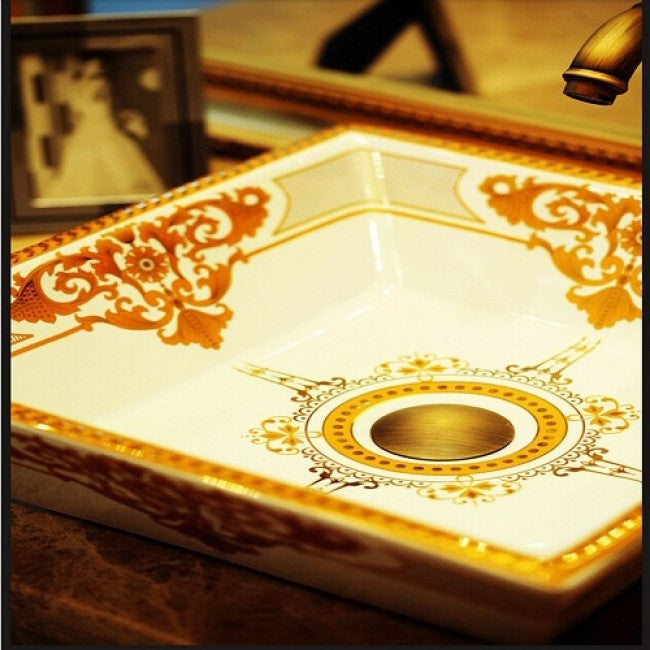 Vintage Handmade Europa Lavatory Countertop Square Bathroom Sink