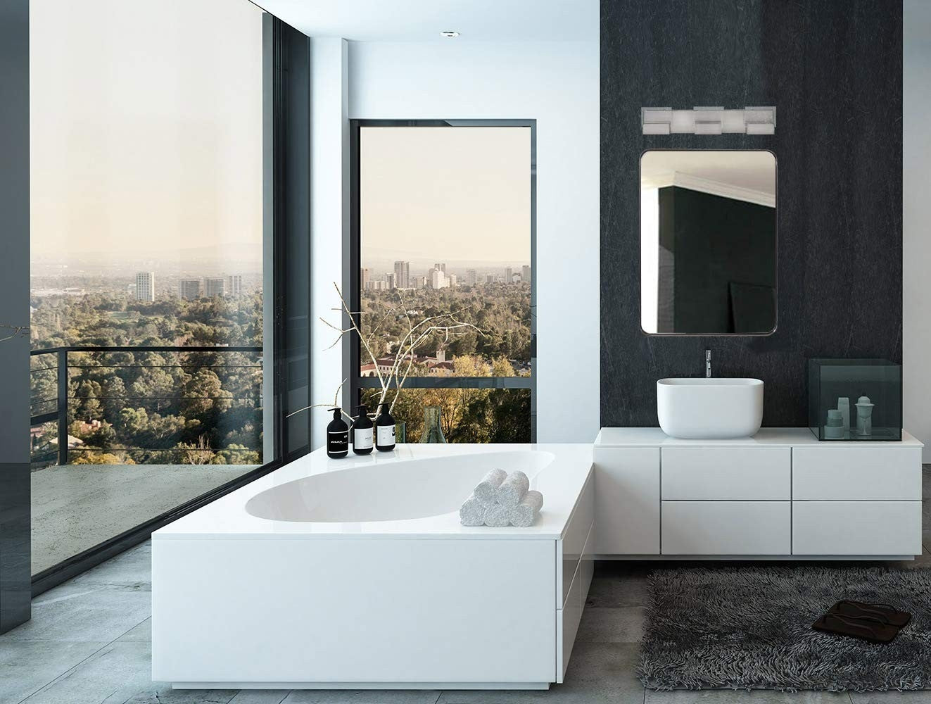 Wall Mount Square Bubble Glass Silver Color LED Bathroom Light