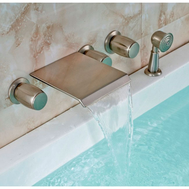 Juno Wall Mount Bathtub Waterfall Faucet with Handheld Shower Head