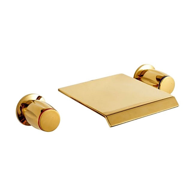 Juno Gold Finish Wall Mount Dual Handle Waterfall Bathroom Sink Faucet