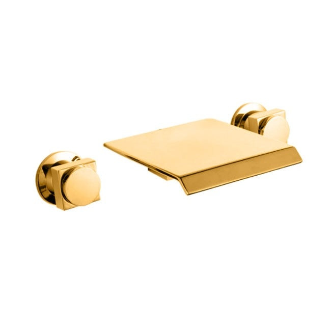 Brio Gold Finish Wall Mount Dual Handle Waterfall Sink Faucet