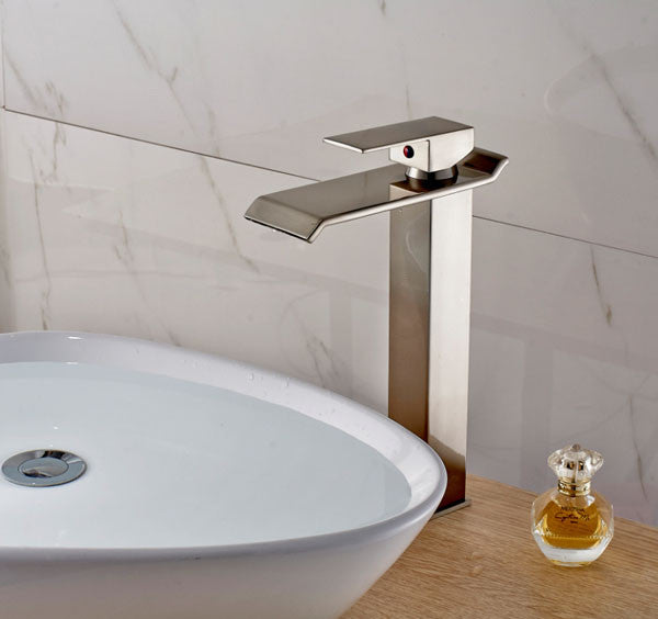 Brushed Nickel Square Bathroom Vessel Sink Faucet