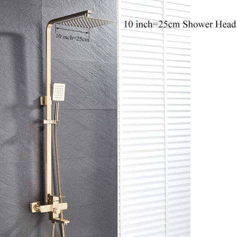 Juno New Rainfall Brushed Gold Square Bathroom Shower Column