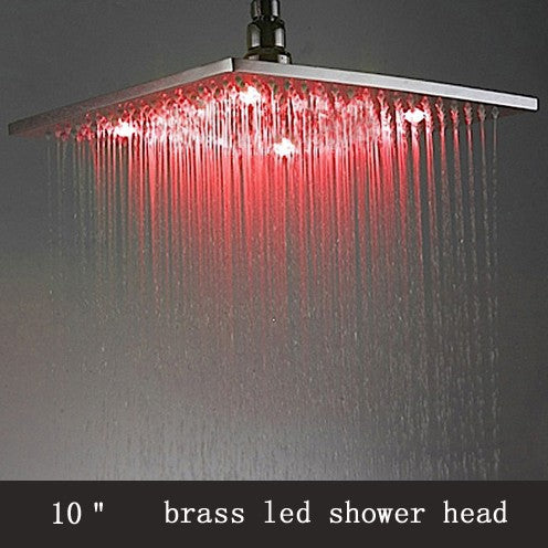 10" Chrome Finish Brass Body Square LED Shower Head