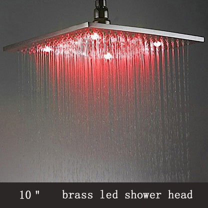 10" Chrome Finish Brass Body Square LED Shower Head