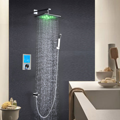 Color Changing LED Shower Head Set With Wall Mount Digital Display Temperature Controller