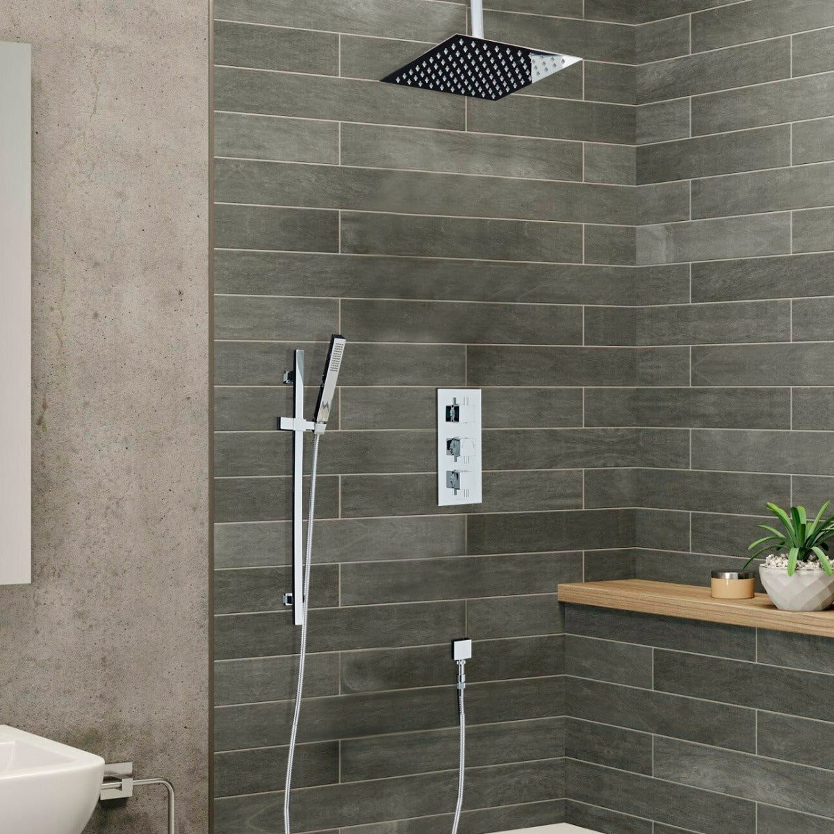 12 Chrome Finish Rain Shower Head with Handheld Shower in Shower Set