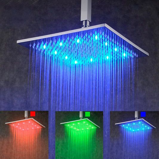 12 Inch Bathroom Square Brushed Nickle Overhead LED Rainfall Shower Head