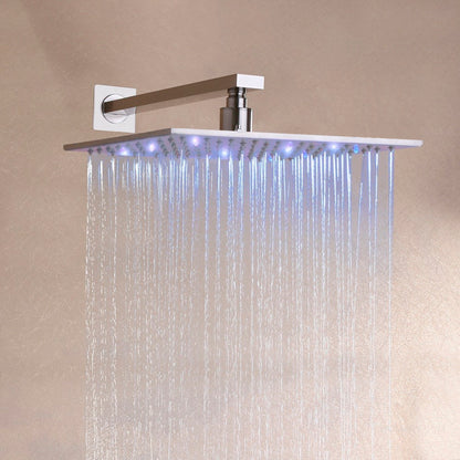 12 Inch Bathroom Square Brushed Nickle Overhead LED Rainfall Shower Head