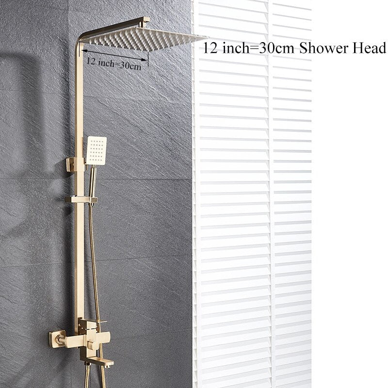 Juno New Rainfall Brushed Gold Square Bathroom Shower Column