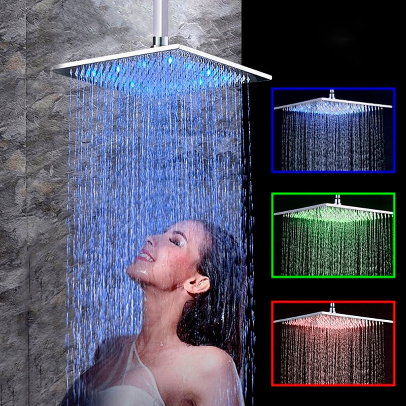 12 LED Shower Head - Brass Chrome square led shower head