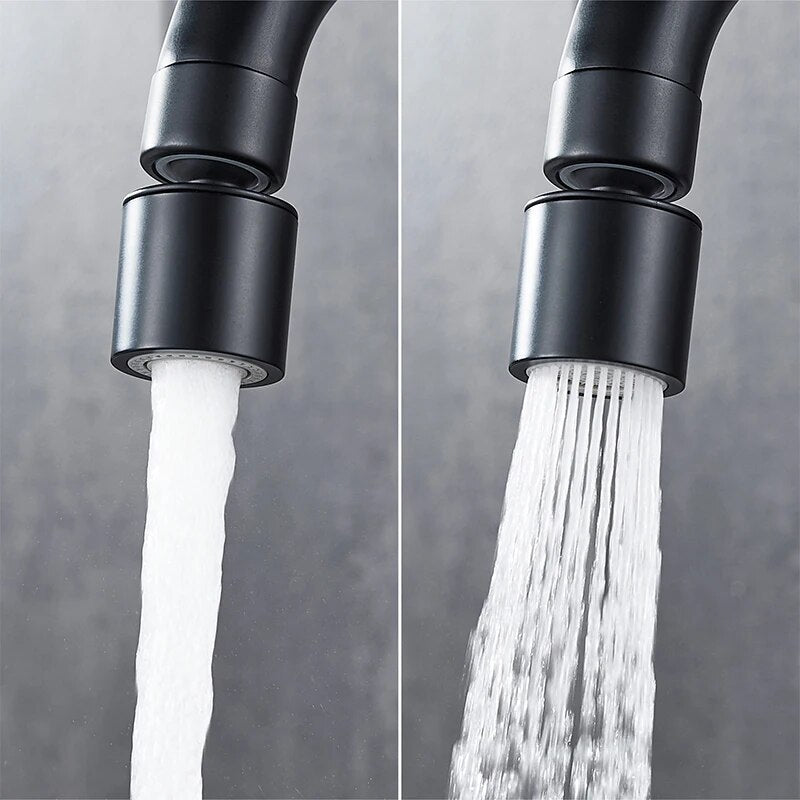 Juno Commercials Deck Mount Black  Pull Out Kitchen Faucets in Two Way Mixer Spray Modes