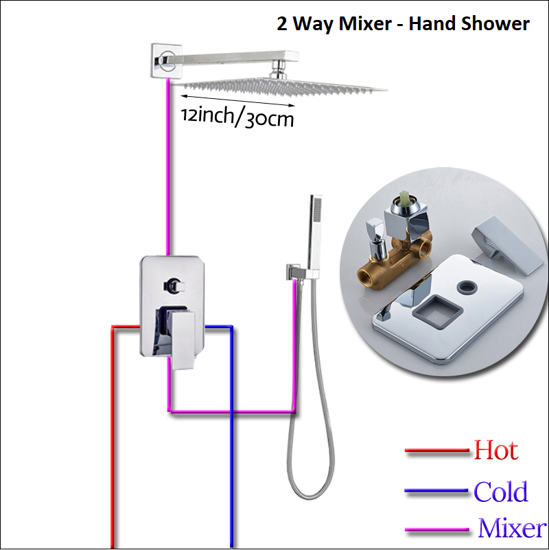 3 Functions Rain Shower Head Chrome Finish Wall Mount with Rotating Tub Spout