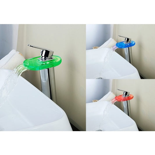 27CM Single lever Chrome Finish Glass LED Bathroom Waterfall Sink Faucet