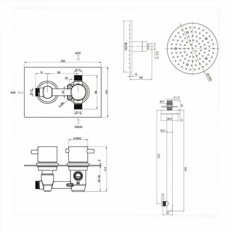 Colombes 8" Round LED Thermostatic Mixer Shower Kit Modern Bathroom Concealed Set robinet lavabo automatique chinese