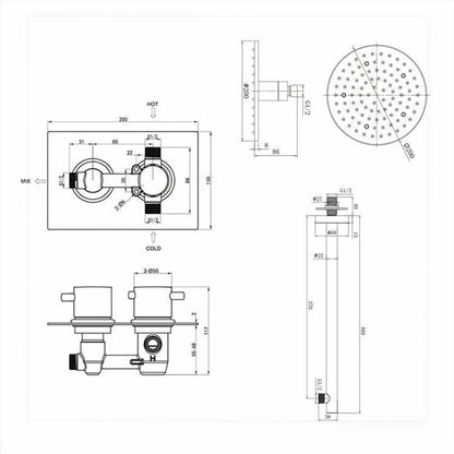 Colombes 8" Round LED Thermostatic Mixer Shower Kit Modern Bathroom Concealed Set robinet lavabo automatique chinese