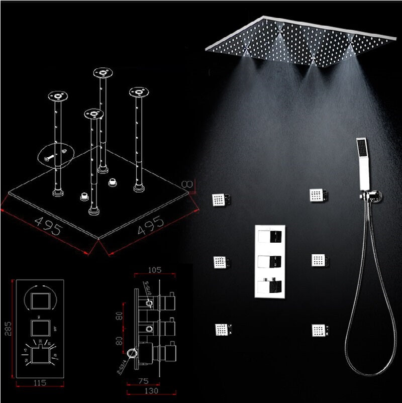 stainless steel led shower with spray mist shower head 