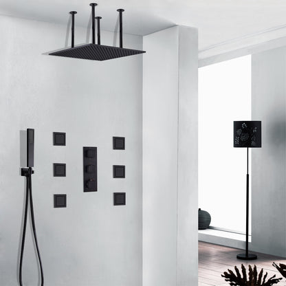 24 Dark Oil Rubbed Bronze Solid Brass LED Rain Shower Head with Body Jets & Handheld Shower