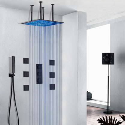 24 Dark Oil Rubbed Bronze Solid Brass LED Rain Shower Head with Body Jets & Handheld Shower