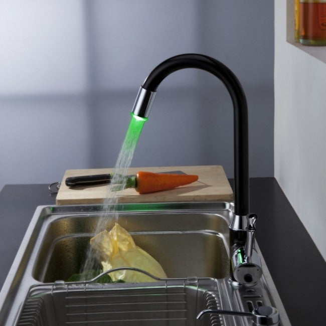 26" New Black Chrome Finish LED Kitchen Sink Faucet