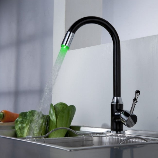 26" New Black Chrome Finish LED Kitchen Sink Faucet