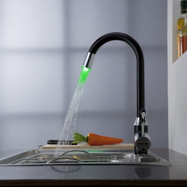26" New Black Chrome Finish LED Kitchen Sink Faucet