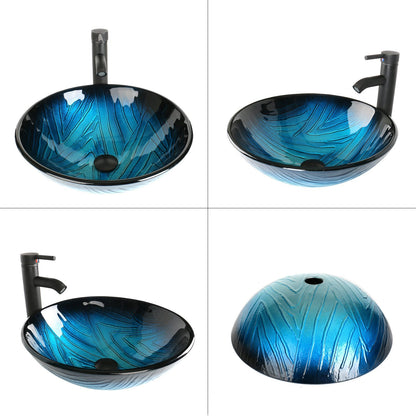 Bracilia Blue Bathroom Vessel Sink With Faucet