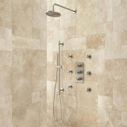 Cali Thermostatic Wall Mount Shower System With Six Body Jets in Brushed Nickel