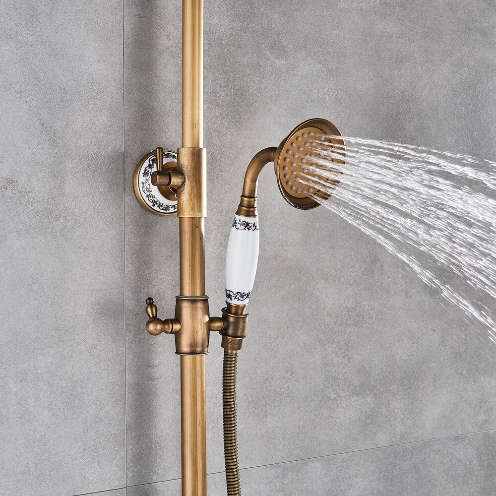 Juno Rain Polished Brass Shower Head Combo Hot & Cold Mixer With Tub Spout