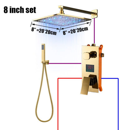 Juno Polished Gold 3 Way LCD Mixer Valve With Digital Display Bath Shower Faucet