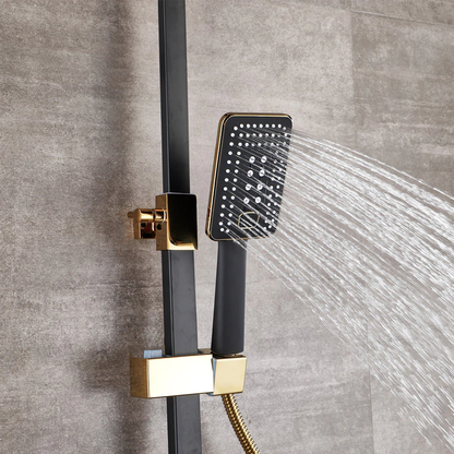 Juno Black & Gold Rainfall Shower Head Wall Mount Modern Bidet Shower Shelf