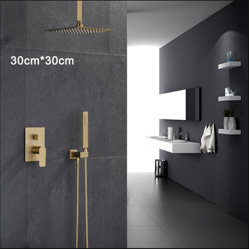 Juno Brushed Gold Square Rainfall Shower Head with Shower Faucet