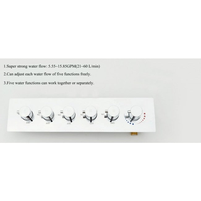 Juno 32" by 16" Amore Atomizing Swash & Rainfall Temperature Controlled LED Shower Head Body Jets