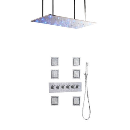 Juno 32" by 16" Amore Atomizing Swash & Rainfall Temperature Controlled LED Shower Head Body Jets