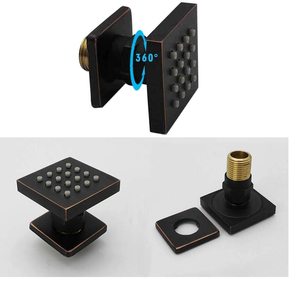 Juno 12" Ceiling Wall Mount Black Solid Brass Rainfall Shower System With 6 PCS Body Jets Mixer Spout Tub Set