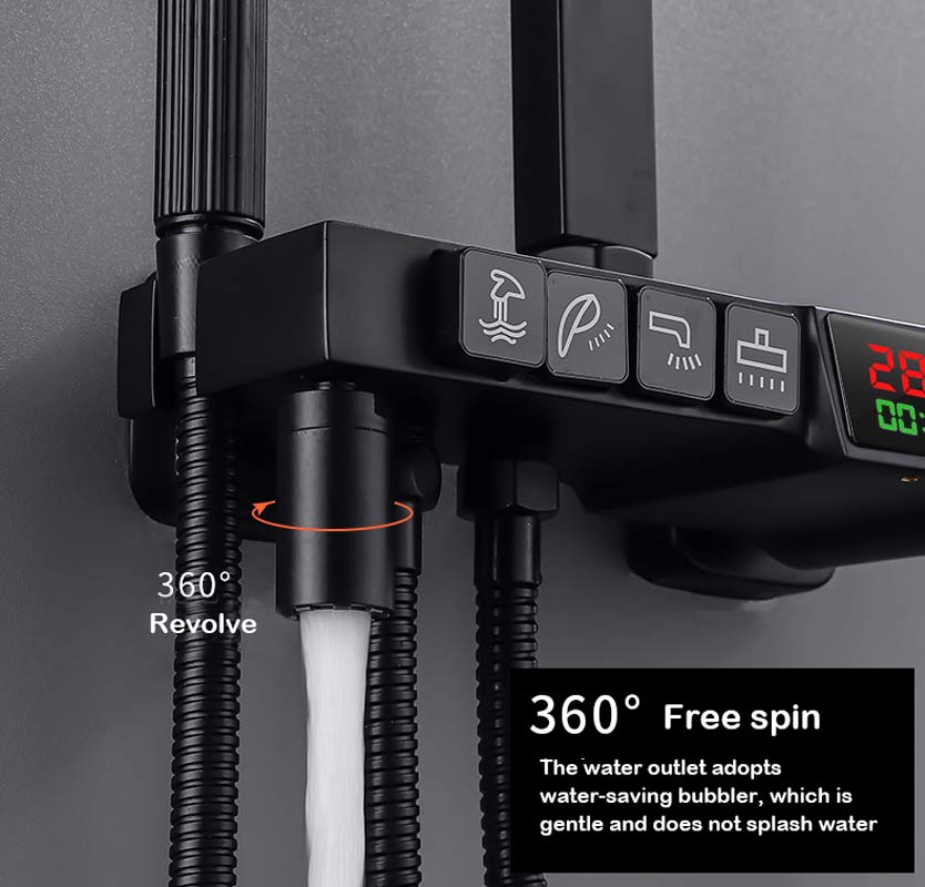 Juno Copper Black Shower Head Digital Display Thermostatic Shower Set With Four-Speed Shower booster nozzle