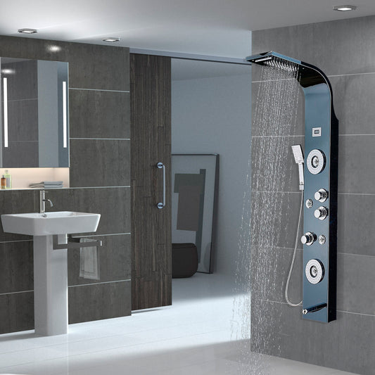 Juno Fingerprint-Free LED Rainfall Waterfall Shower Head 6-Function Faucet with Body Jets