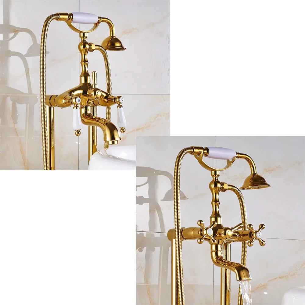  Pedestal Brass Gold Finish Shower Faucet 
