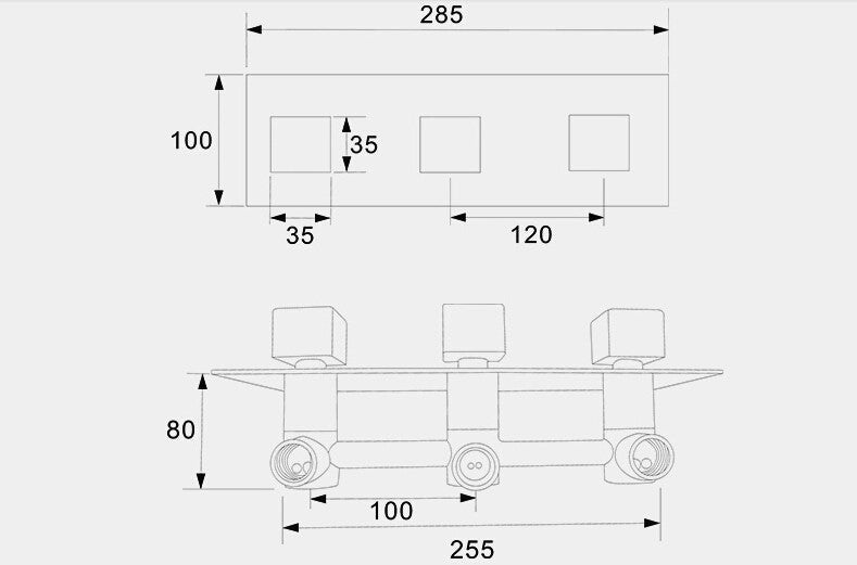 3 Dials 2 Ways Square Mixer Chrome and Gold Finish With Diverter Ceramic Plate Spool