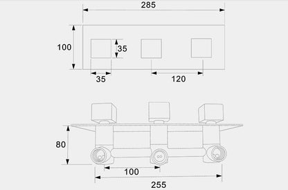 3 Dials 2 Ways Square Mixer Chrome and Gold Finish With Diverter Ceramic Plate Spool