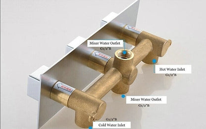 3 Dials 2 Ways Square Mixer Chrome and Gold Finish With Diverter Ceramic Plate Spool