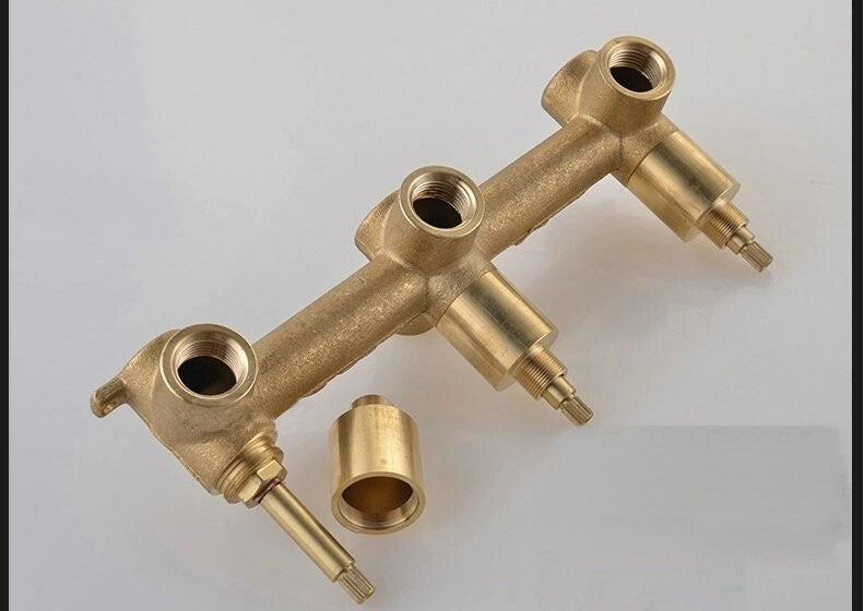 3 Dials 2 Ways Square Mixer Chrome and Gold Finish With Diverter Ceramic Plate Spool