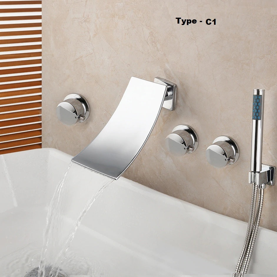 Juno Featured 5 pc Bathtub Waterfall Polished Chrome Bathroom Faucet