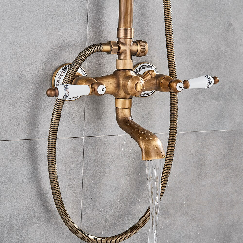 Juno Rain Polished Brass Shower Head Combo Hot & Cold Mixer With Tub Spout
