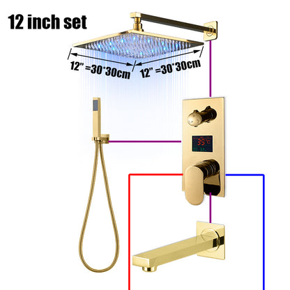 Juno Polished Gold 3 Way LCD Mixer Valve With Digital Display Bath Shower Faucet