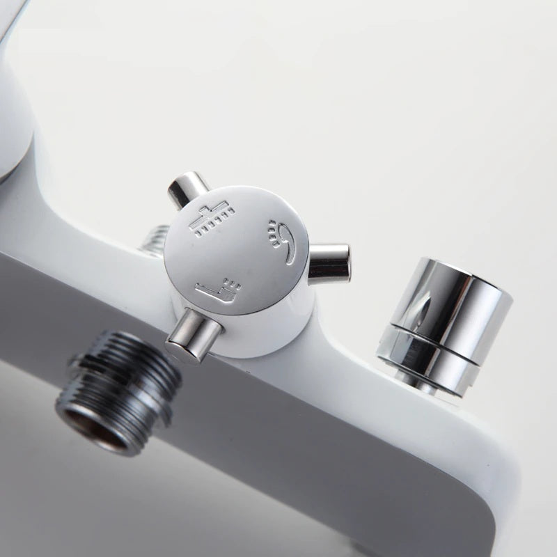 Juno Modern White & Chrome Adjustable Shower Bar with Single Handle 3 Way Shower Mixer Faucet Set