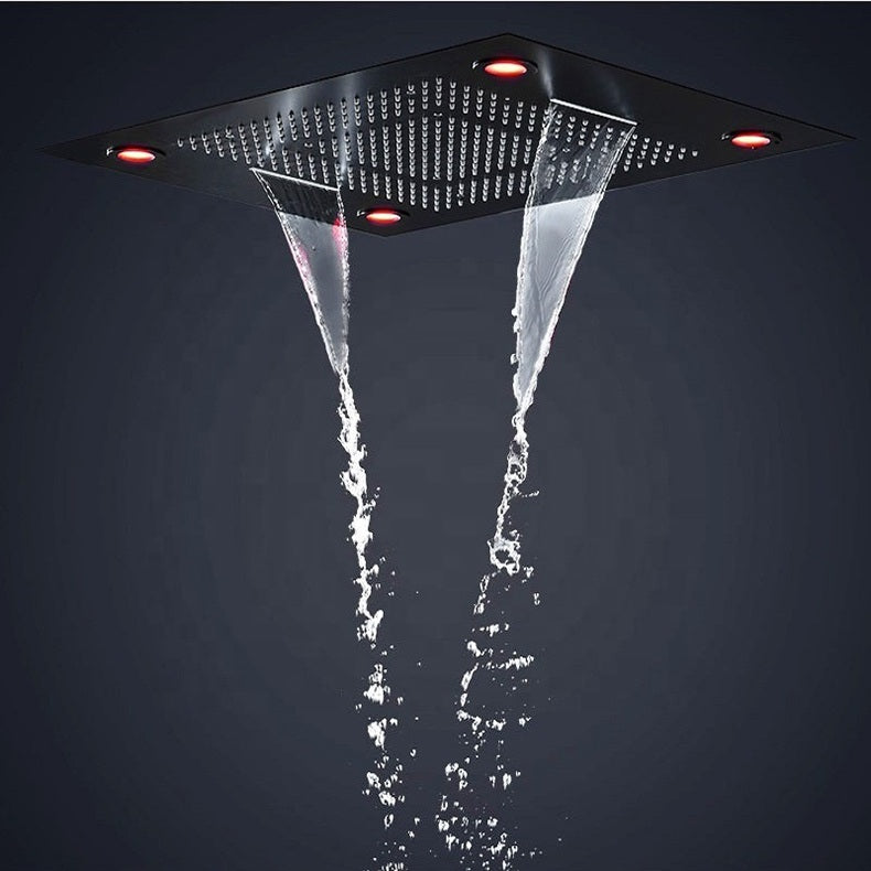 Juno 24 Inch 6 Functions LED Black Shower Set Head Set with Thermostatic Shower Faucet